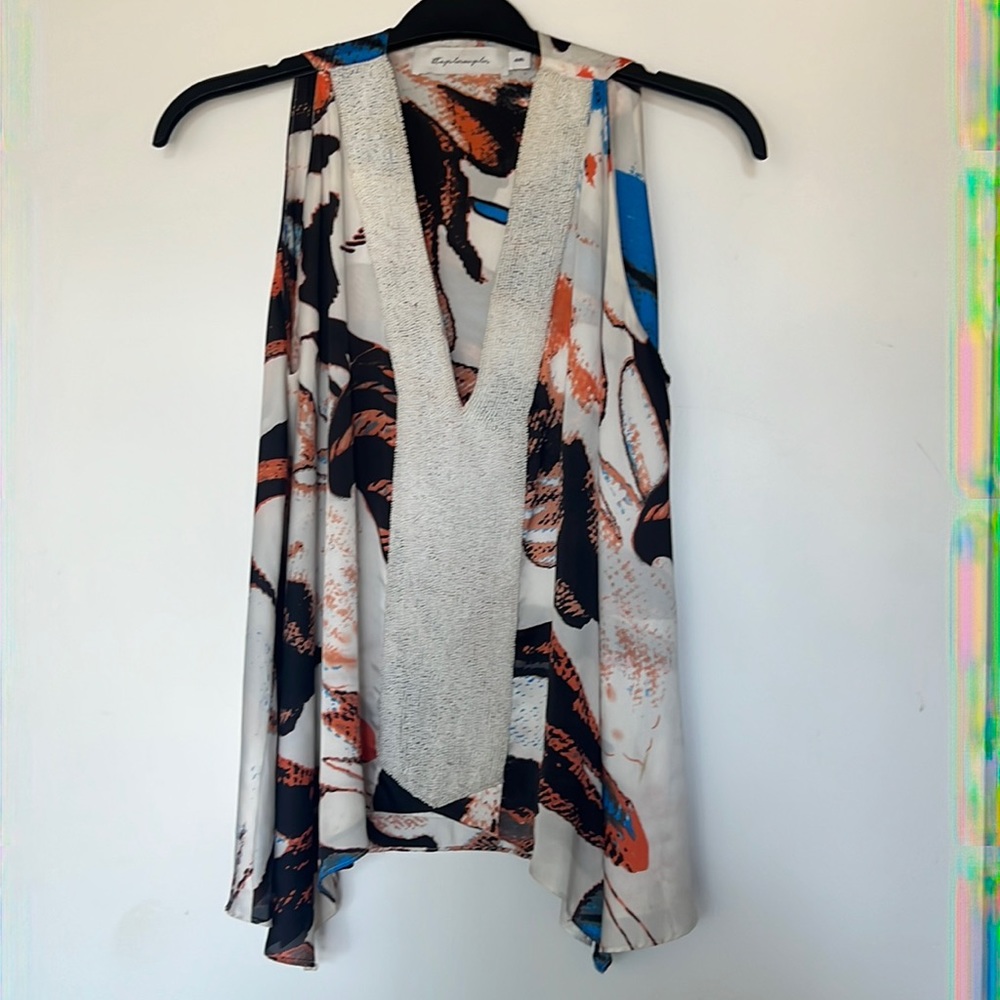 T-Bags Los Angeles, Multicoloured Beaded Sleeveless Silk Blouse